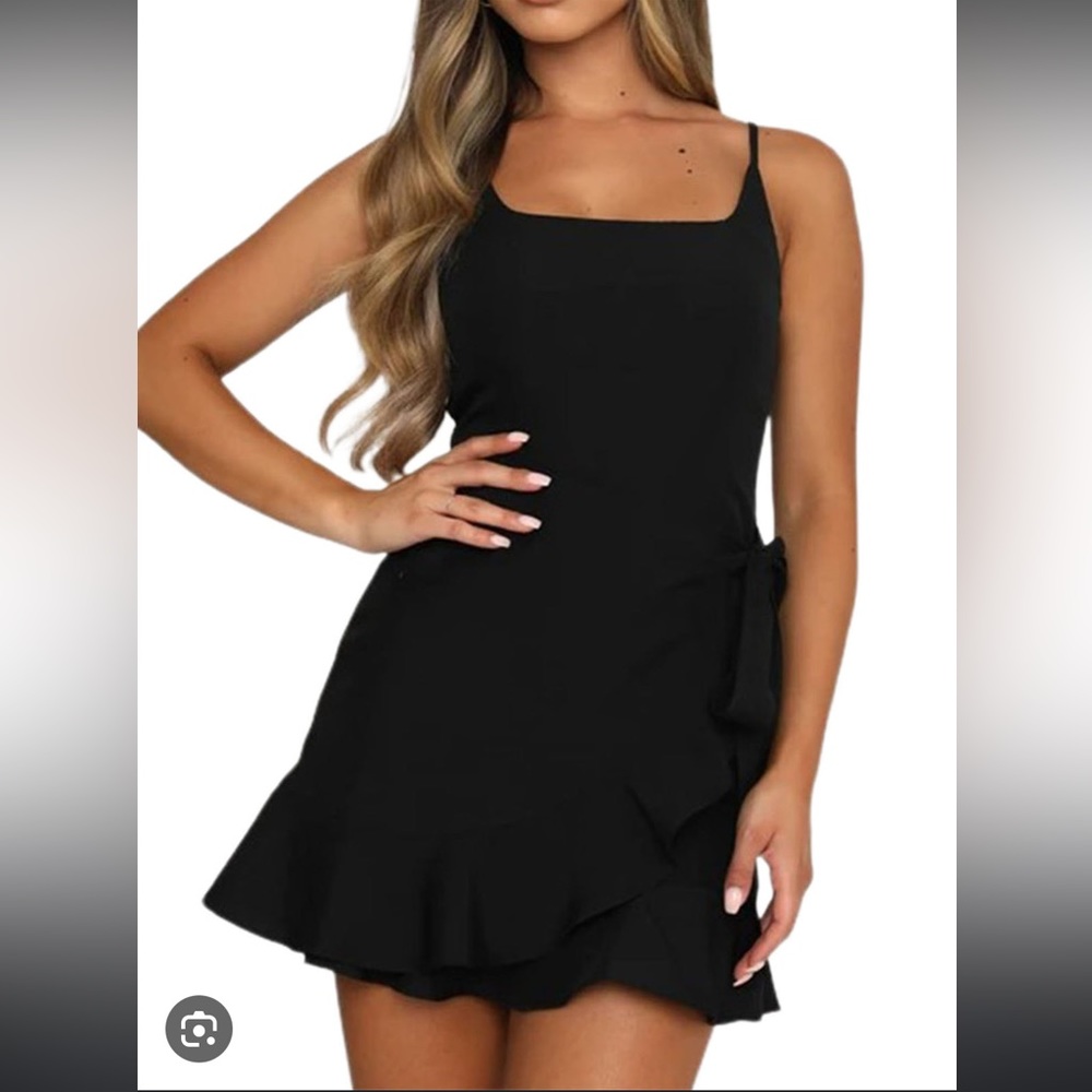 NWT Relipop | Spaghetti Strap Scoop Neck Ruffle Casual Dress Black